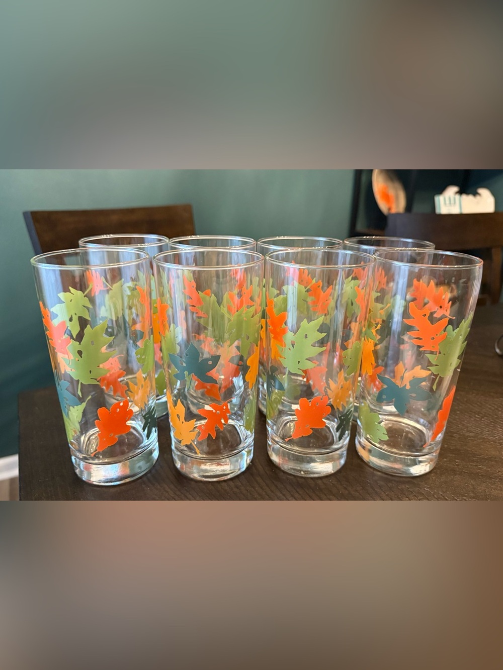Vintage Libbey Crisa Autumn Leaves Highball Glasses Set of 8 Mid Century Modern